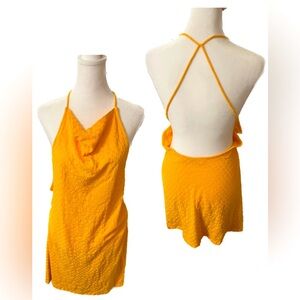 NEW FREE PEOPLE - Square Neck Halter DRESS Criss Cross Back in Orange